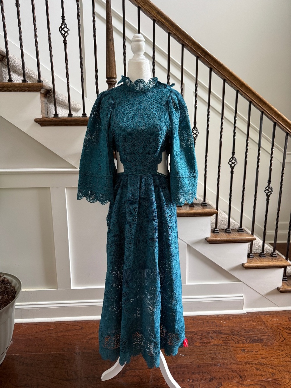 Farm Rio Teal Gupire Cut Out Midi Dress